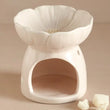 Load image into Gallery viewer, Premium white porcelain wax melt warmer with floral design, showcasing handcrafted flower bowl and arched tealight chamber, perfect for aromatherapy and home decor