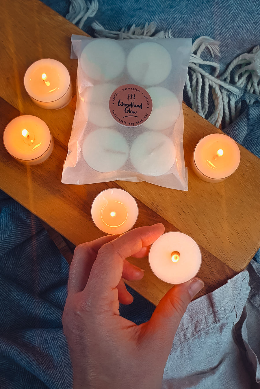6 woodland glow scented soy wax tealights 