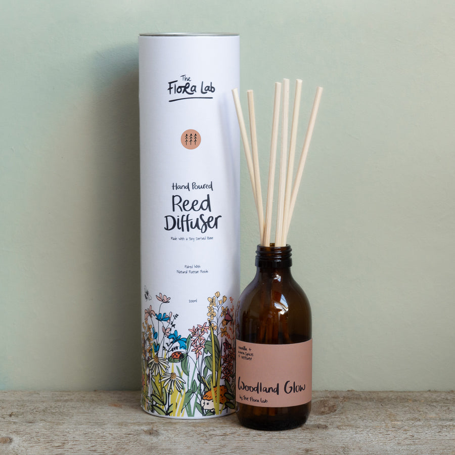 <b>Woodland Glow Diffuser With Natural Rattan Reeds</b> <br> Vanilla + Warm Spices + Vetiver
