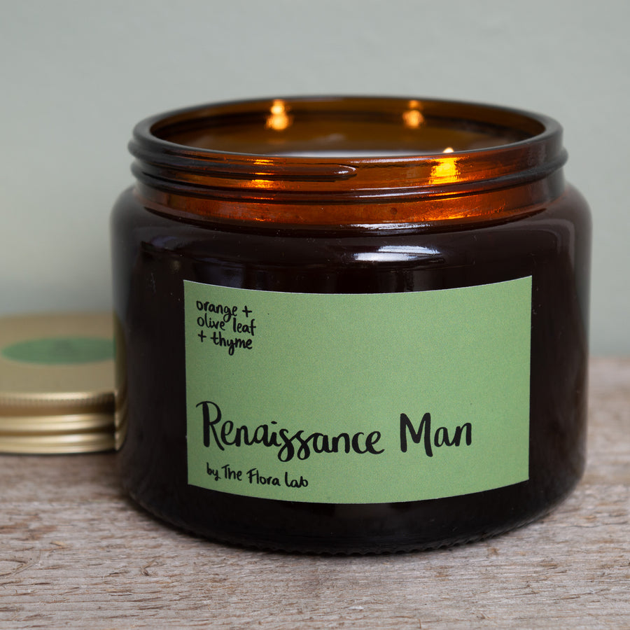 <b>Renaissance Man Coconut & Rapeseed Wax Candle</b> <br> Orange + Olive Leaf + Thyme