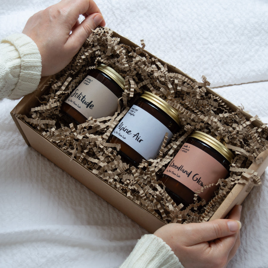 Trio of soy wax candles ready made gift box. Perfect for christmas, birthdays and house warming presents. 