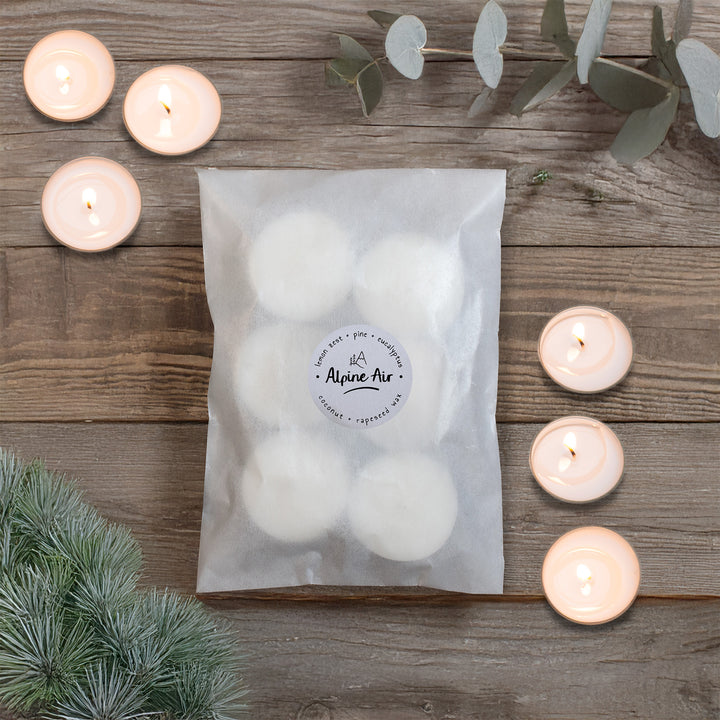 Alpine Air Natural-Wax Scented Tea Lights in Biodegradable Packaging