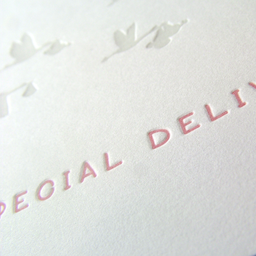 New Baby Special Delivery Pink Letterpress Greeting Card