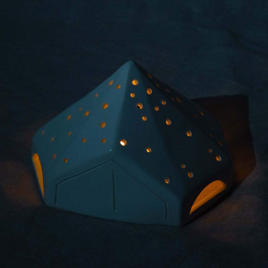 Handcrafted Bell Tent Tea Light Holder with Flickering Silhouettes