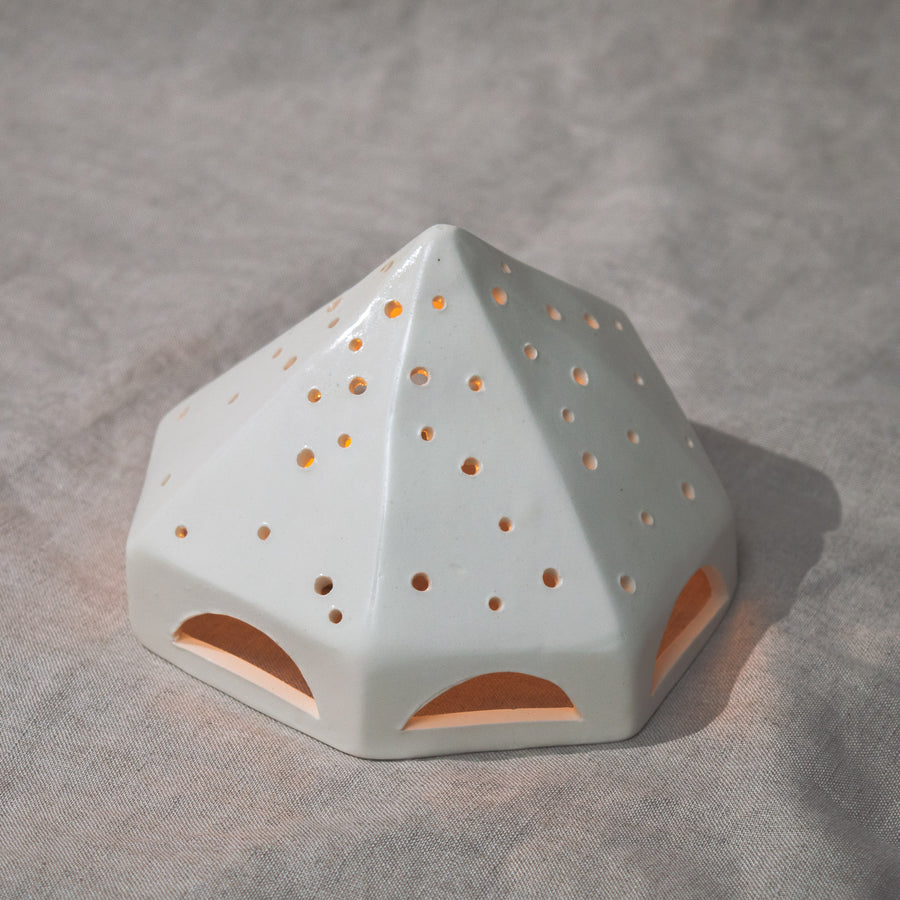 Close-up of Bell Tent Ceramic Tea Light Holder