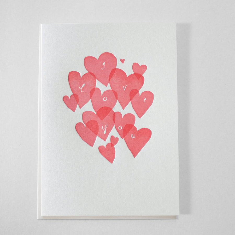 Love You Floating Hearts Letterpress Greeting Card